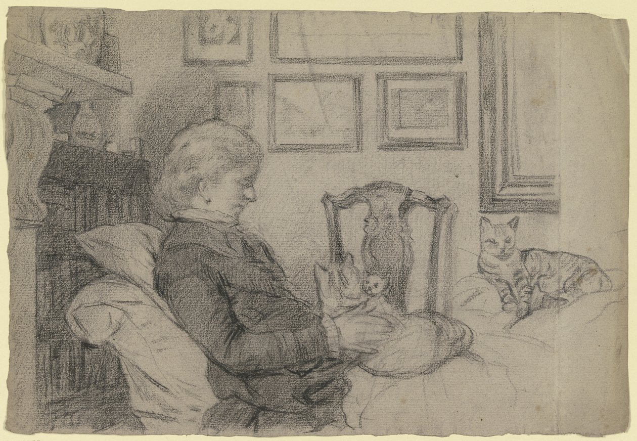 Luise Scholderer by the Fireplace with Many Cats by Otto Scholderer