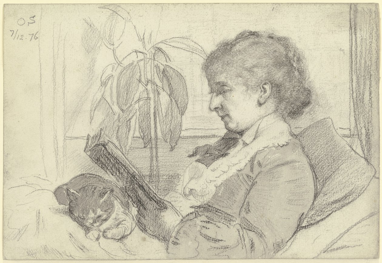 Luise Scholderer Reading with Cat by Otto Scholderer
