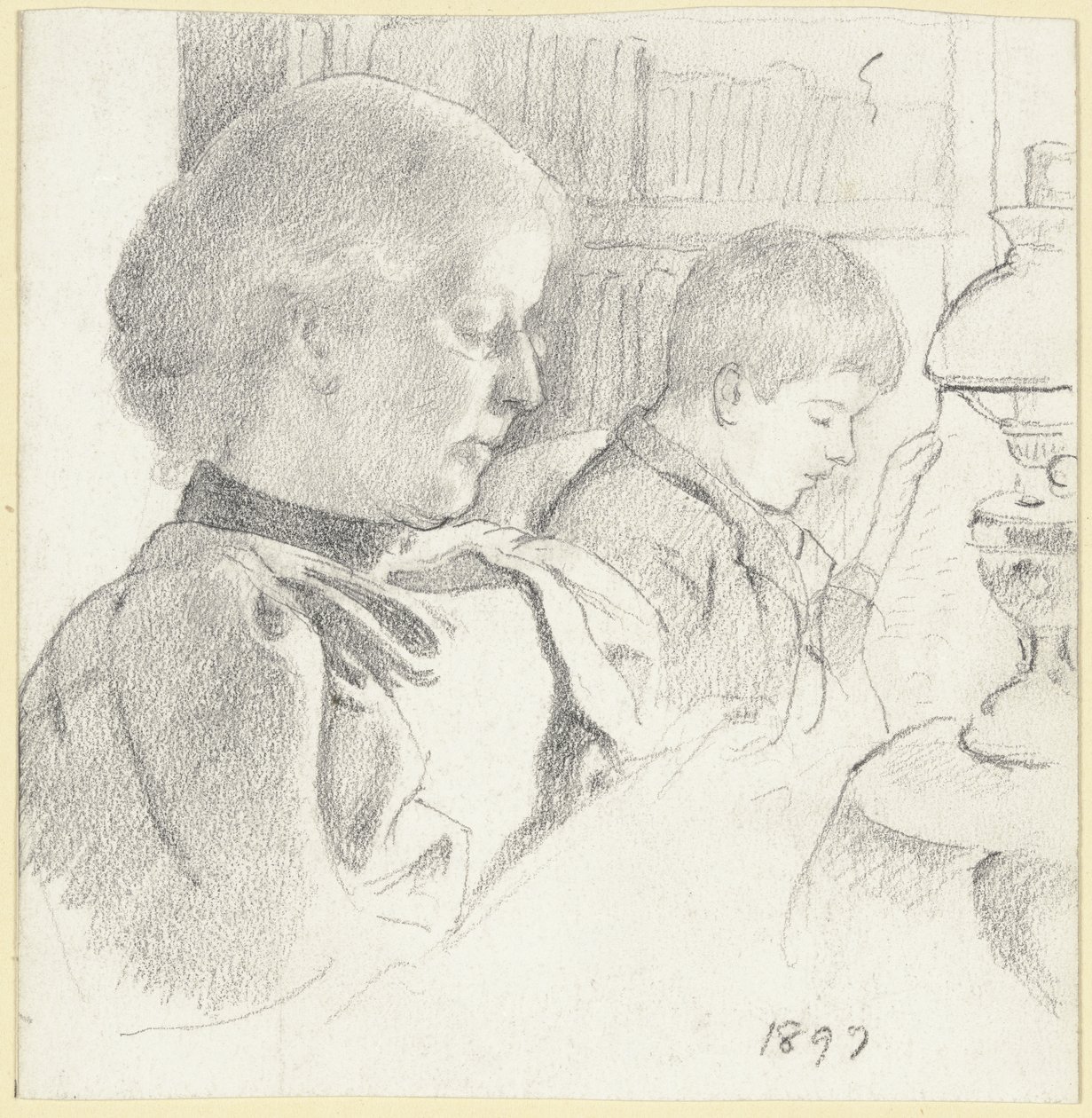Luise Scholderer and Victor Reading by Otto Scholderer