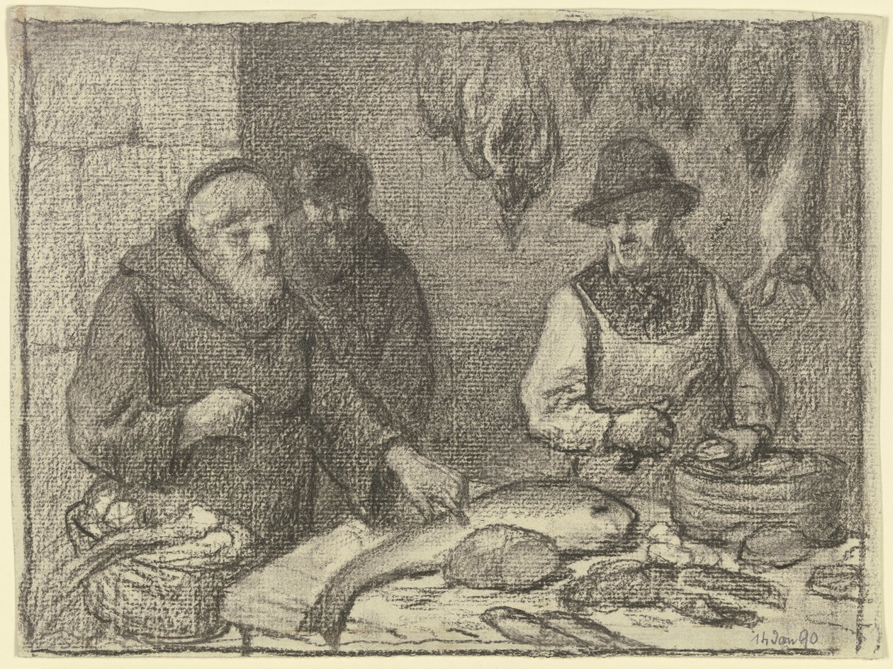 Monk with a Fishmonger by Otto Scholderer