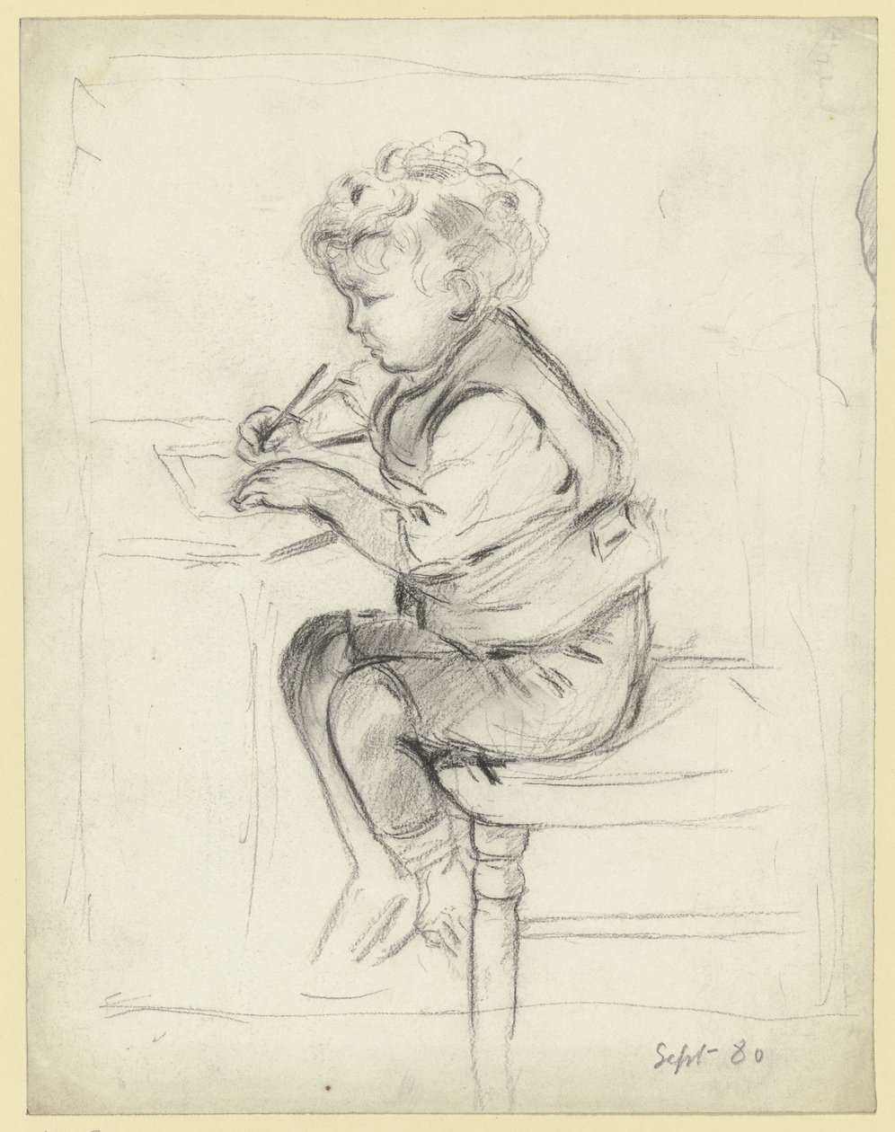 Boy Writing in Profile to the Left by Otto Scholderer