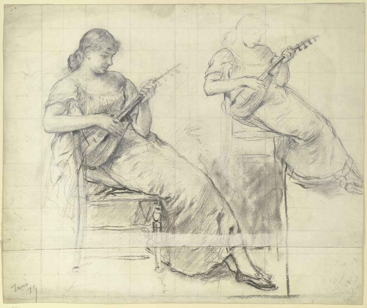 Seated Young Woman Playing Mandolin by Otto Scholderer