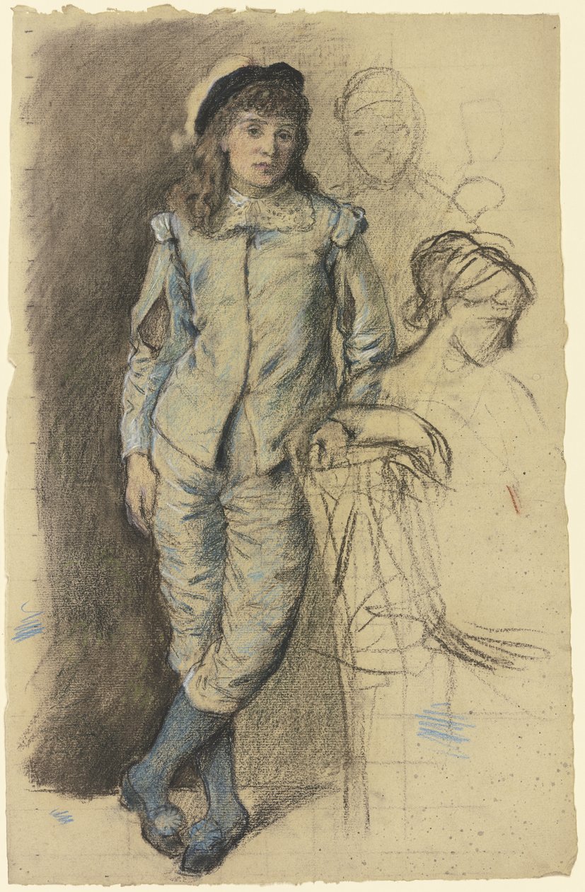 Standing Boy in Blue Costume from "The Masked" by Otto Scholderer