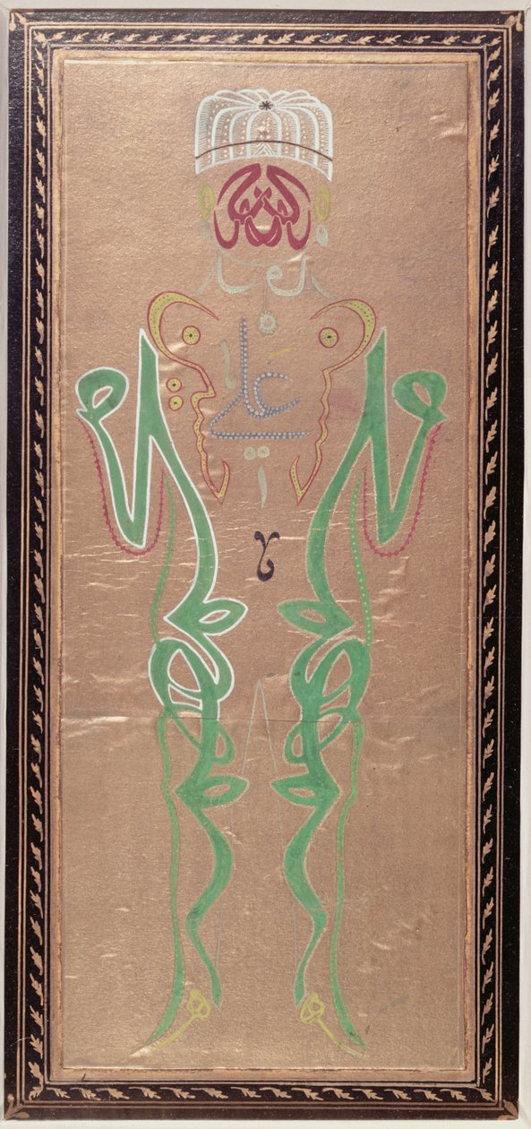 Arabic Calligraphy with the Names of Muhammad, Ali, Hassan, and Hussein by Ottoman School