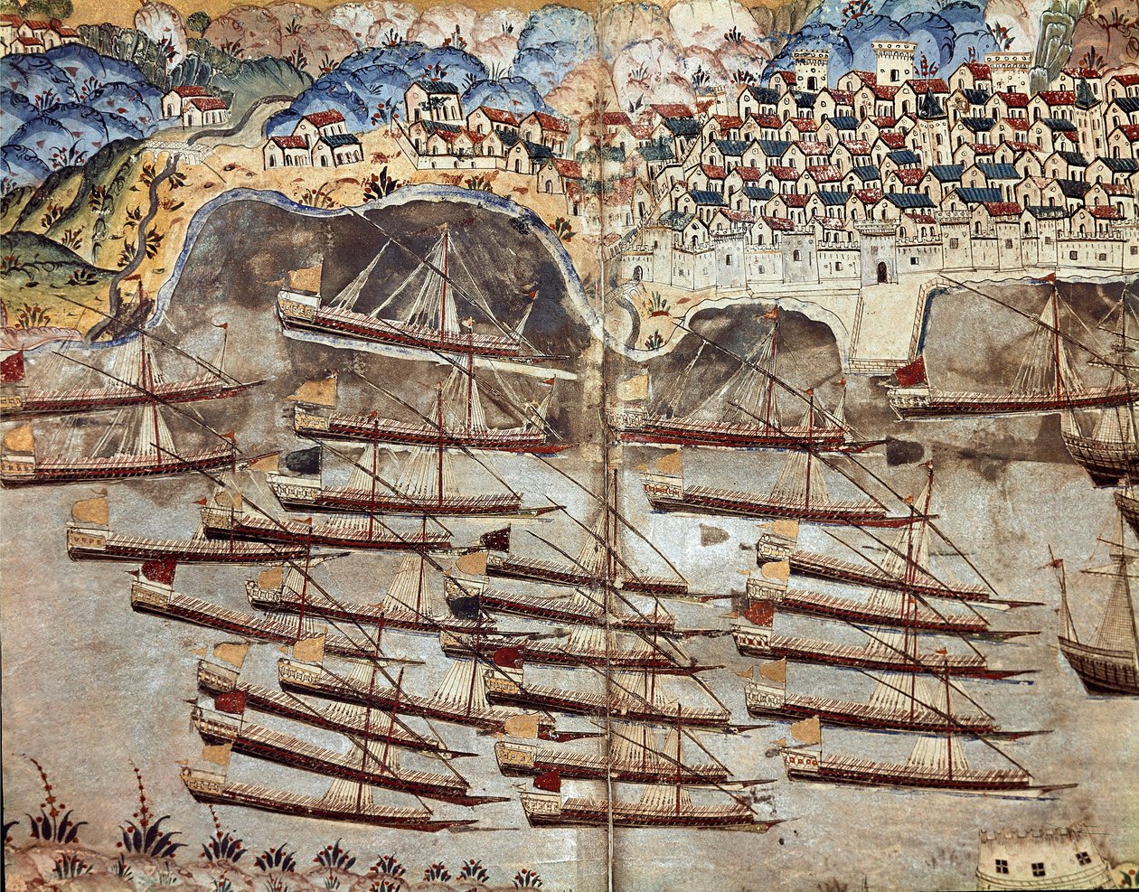 Ottoman Empire: representation of the fleet of Barberossa by Ottoman School