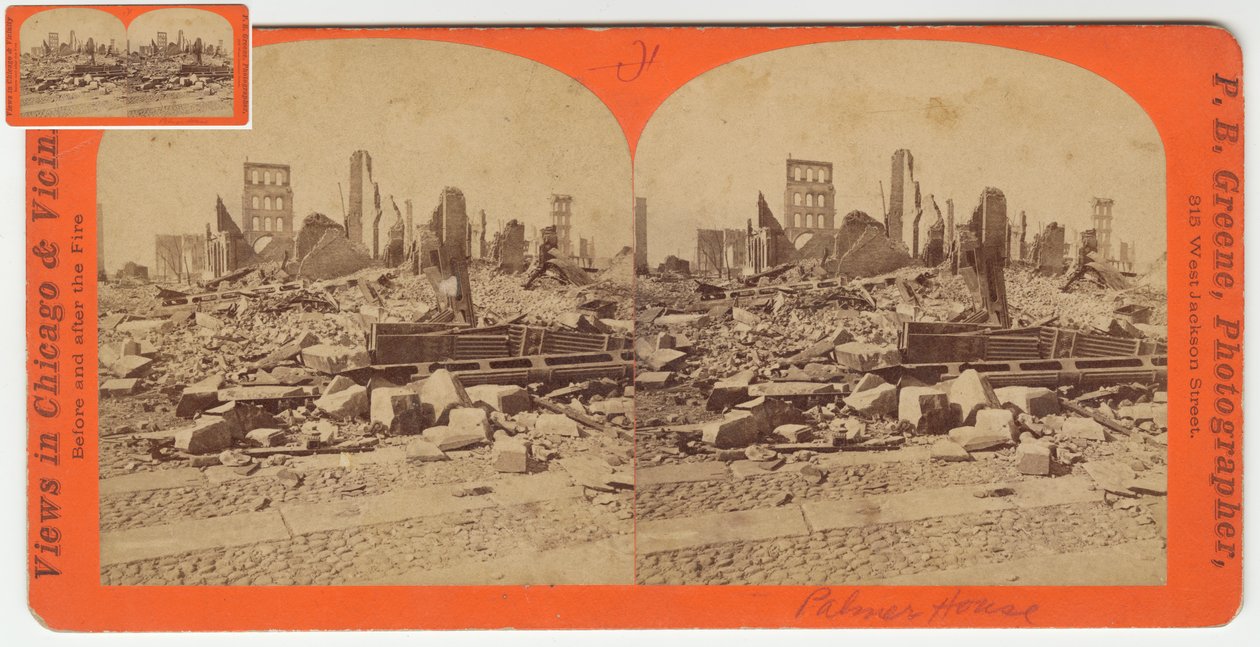Stereograph of the Palmer House After the Chicago Fire of 1871, 1871 by P.B. Greene