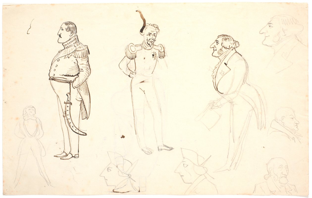 Caricature of Frederik VII and Others, Including Grundtvig, Probably Orla Lehmann and Others by P.C. Skovgaard