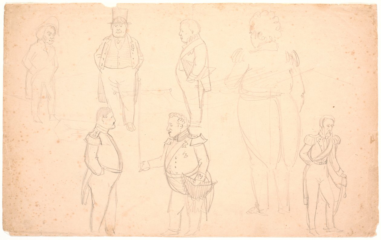 Caricature of A.S. Ørsted, Frederik VII, Christian VIII, and Probably Frederik VI by P.C. Skovgaard
