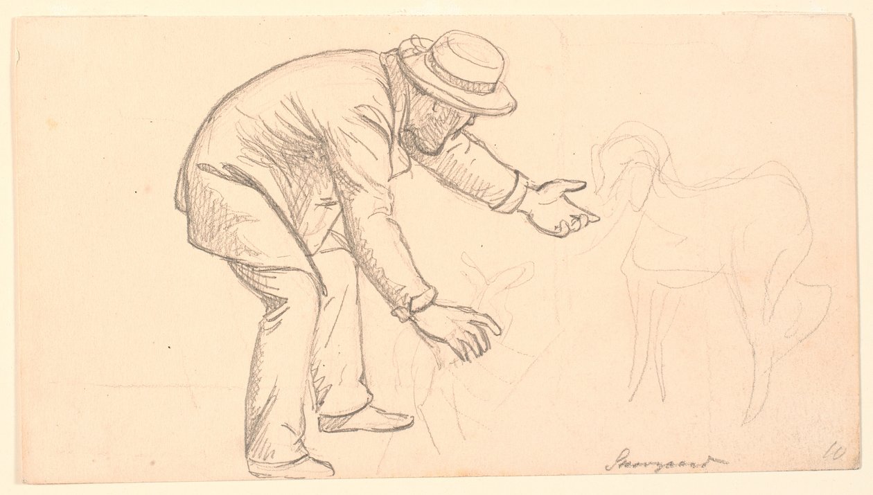 The Man Bending Over the Fawn and Pointing Towards a Dog by P.C. Skovgaard