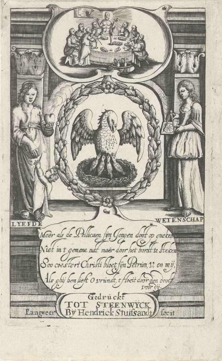 Pelican Feeding Its Young with Its Own Blood (Title Page for: D. van Baardt, Tapestry of Spiritual and Worldly Dominion, 1661) by P. Langweer