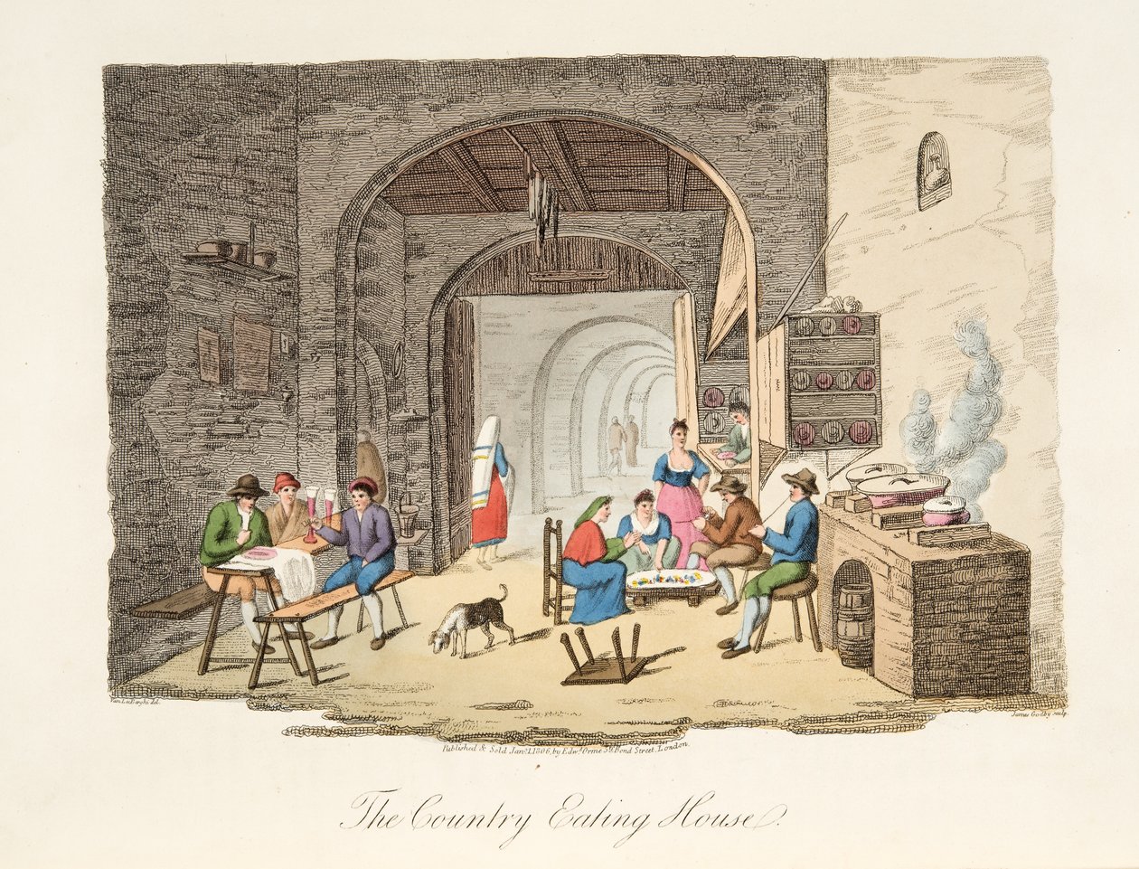 The Country Eating House, from Italian Scenery, representing the Manners, Customs and Amusements of the different States of Italy, pub. 1806 by P. van (after) Lerberghi