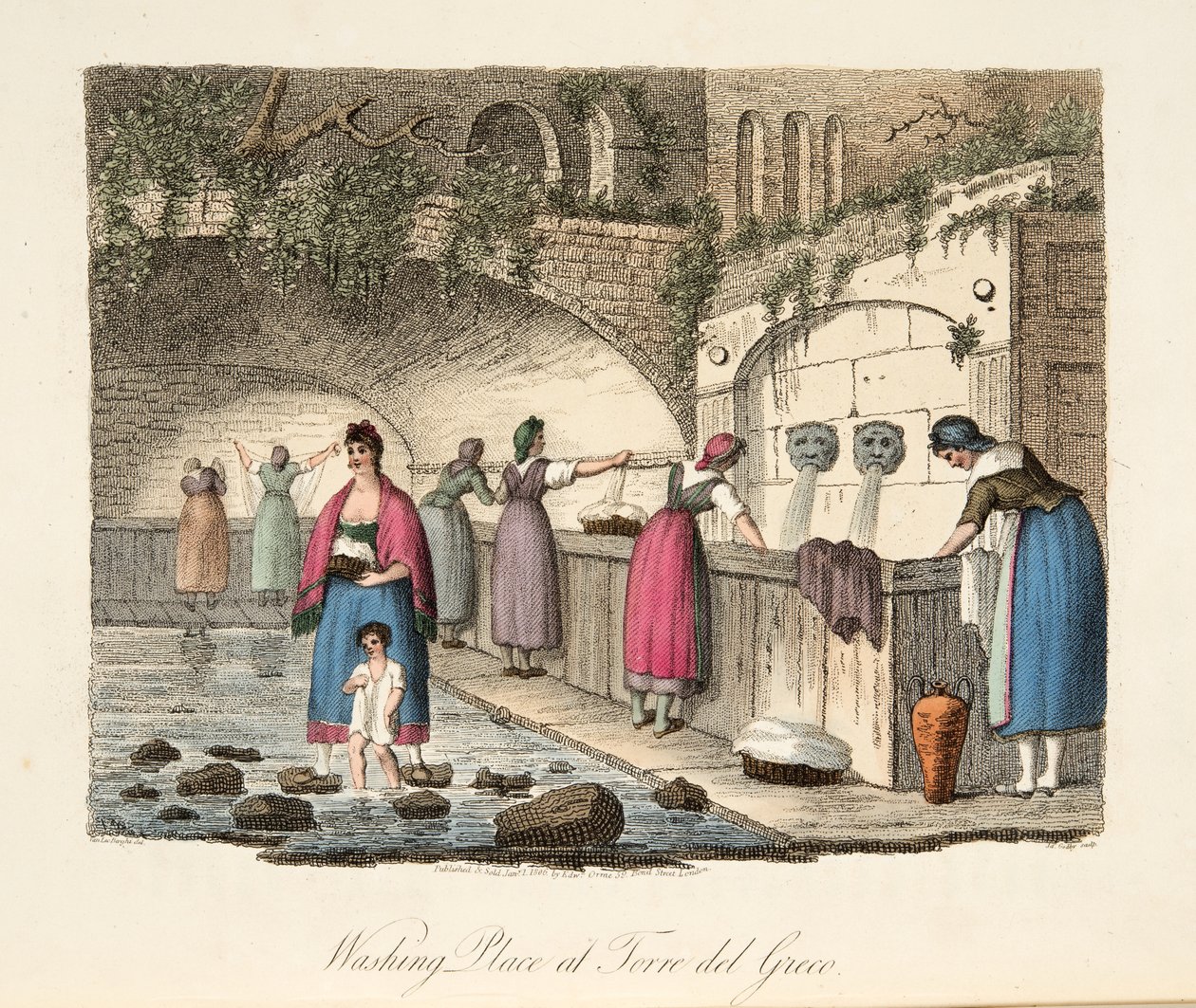 Washing Place at Torre del Greco, from Italian Scenery, representing the Manners, Customs and Amusements of the different States of Italy, pub. 1806 by P. van (after) Lerberghi
