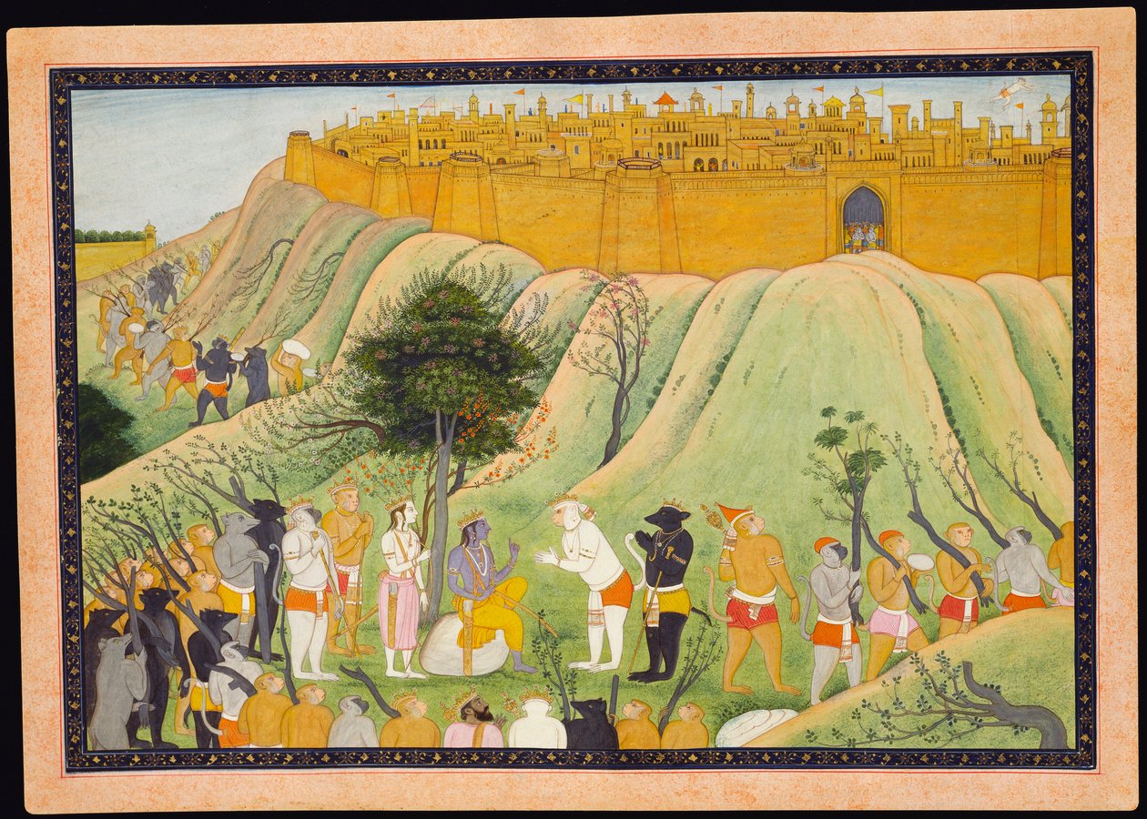Rama and Lakshmana in Counsel with the Monkey and Bear Allies, c.1800