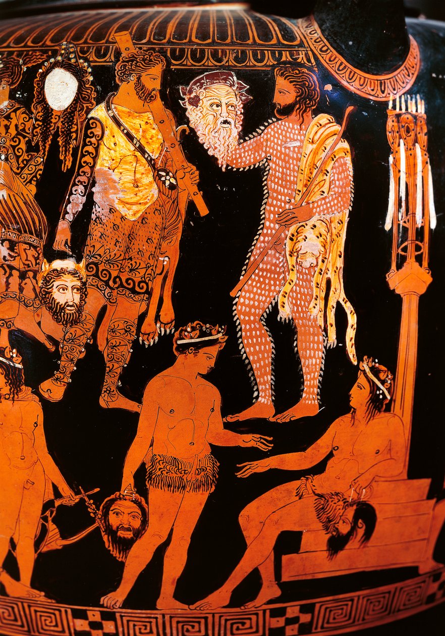 Red-figure volute krater with an actor holding his mask, from Ruvo, c.410 BC by Painter Pronomos