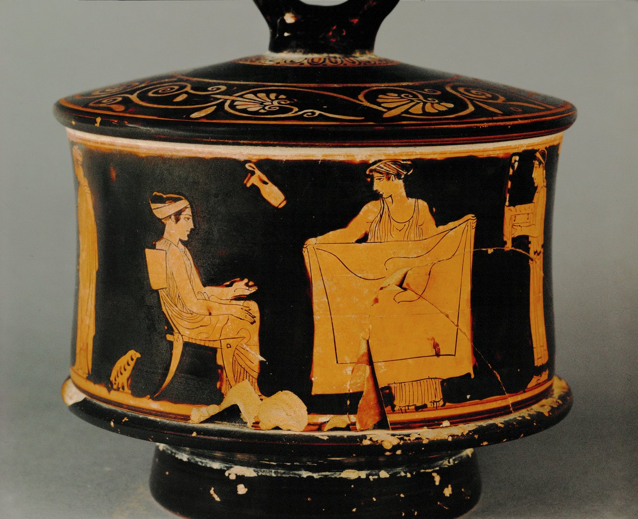 Domestic Scene, One Woman Showing a Piece of Cloth to the Other by Painter of the Louvre Centauromach