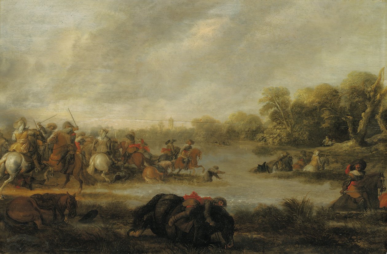 A Cavalry Skirmish by a River by Palamedes Palamedesz