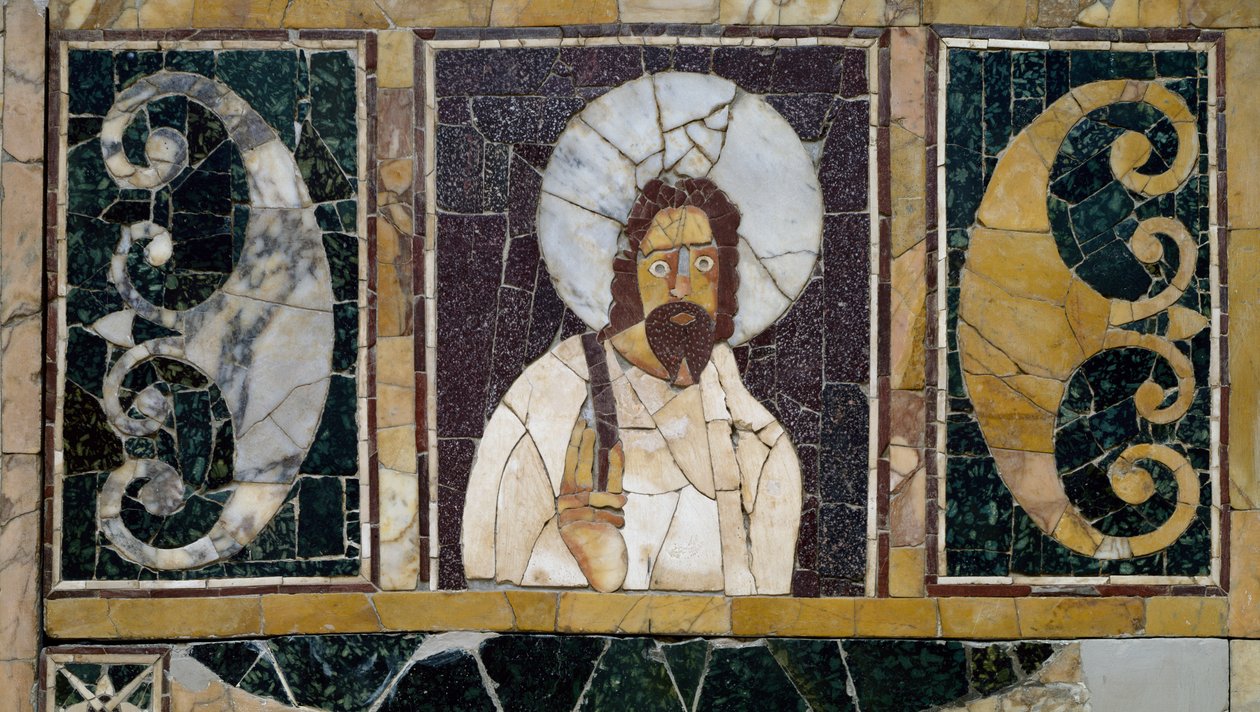 Inlaid Marble Depicting Face of Christ, Artifact from Rome, Italy, Early Christian Period by Paleo Christian
