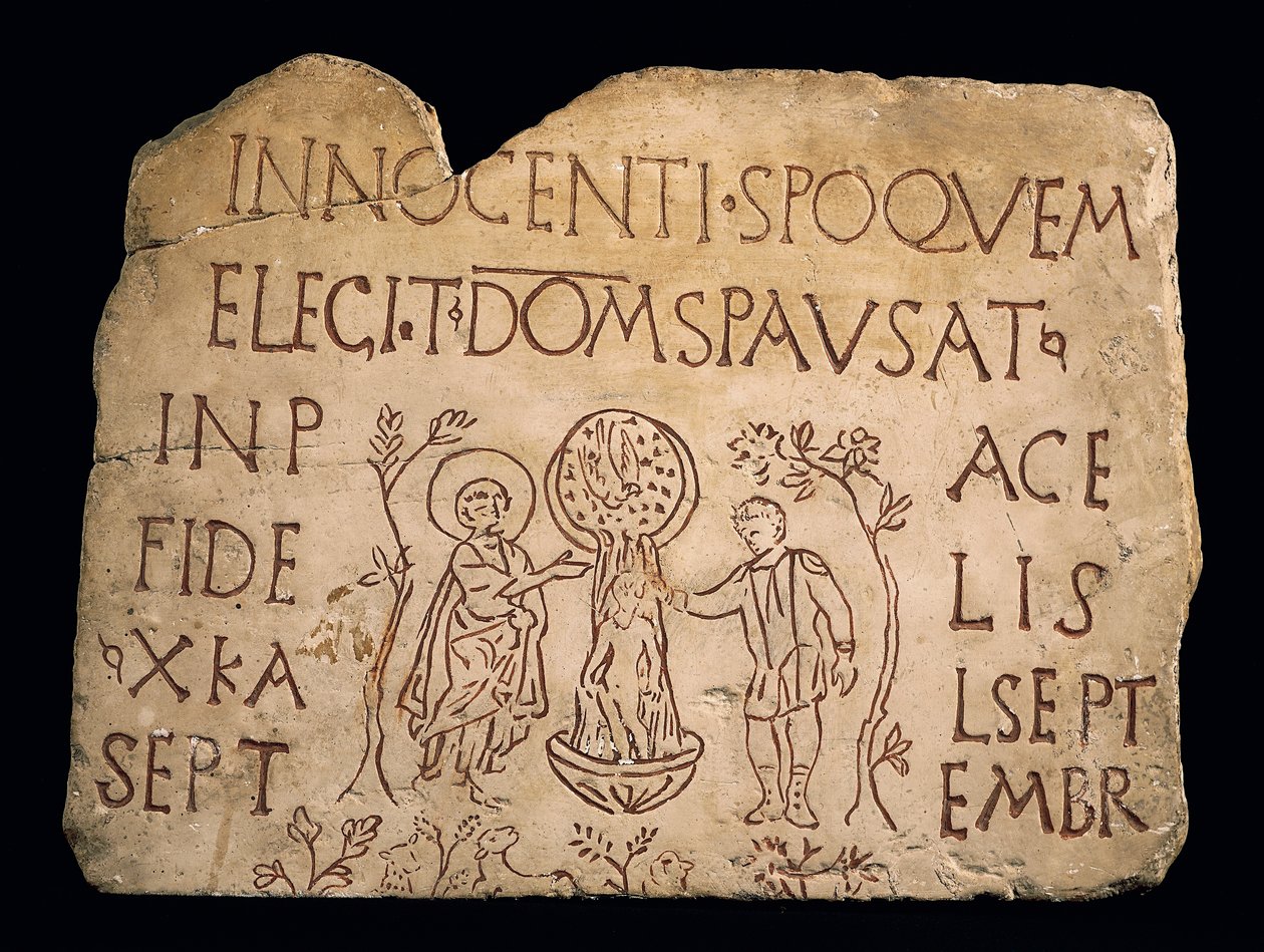 Tombstone with Inscription and the Baptism of Christ, Early Christian ...