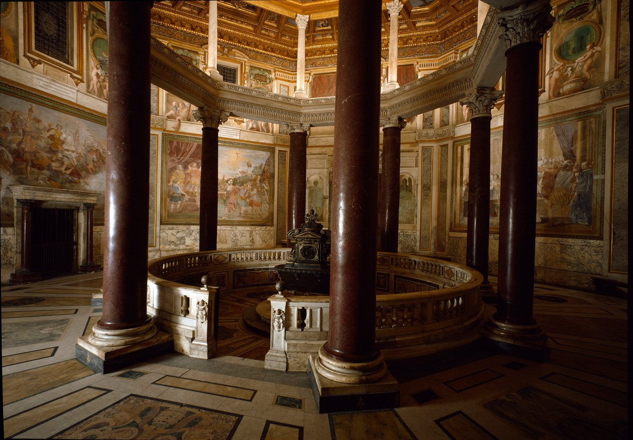 Interior view of the Paleochristian baptistery of San Giovanni in Laterano, built around 440 by Paleo Christian