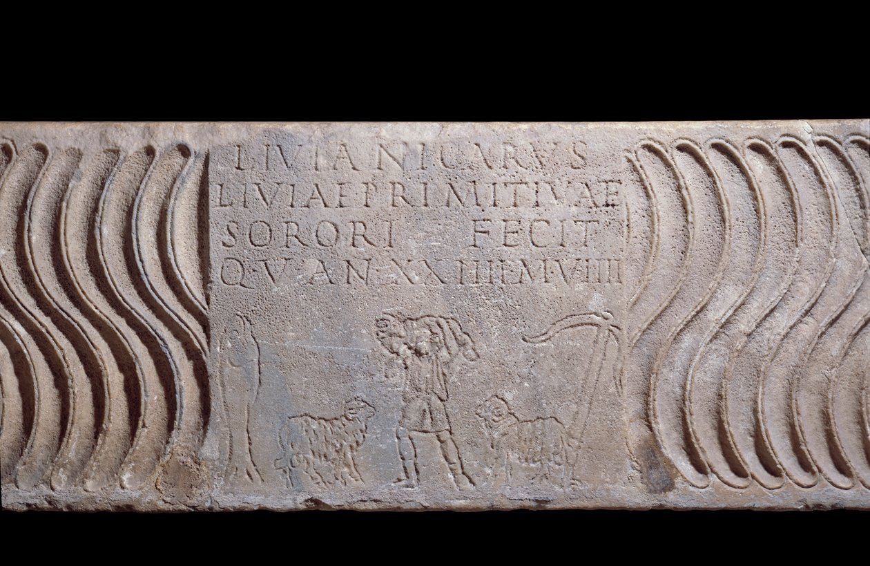 Fragmentary Sarcophagus Tank: Good Shepherd and Epitaph of Livia Primitiva by Paleo Christian