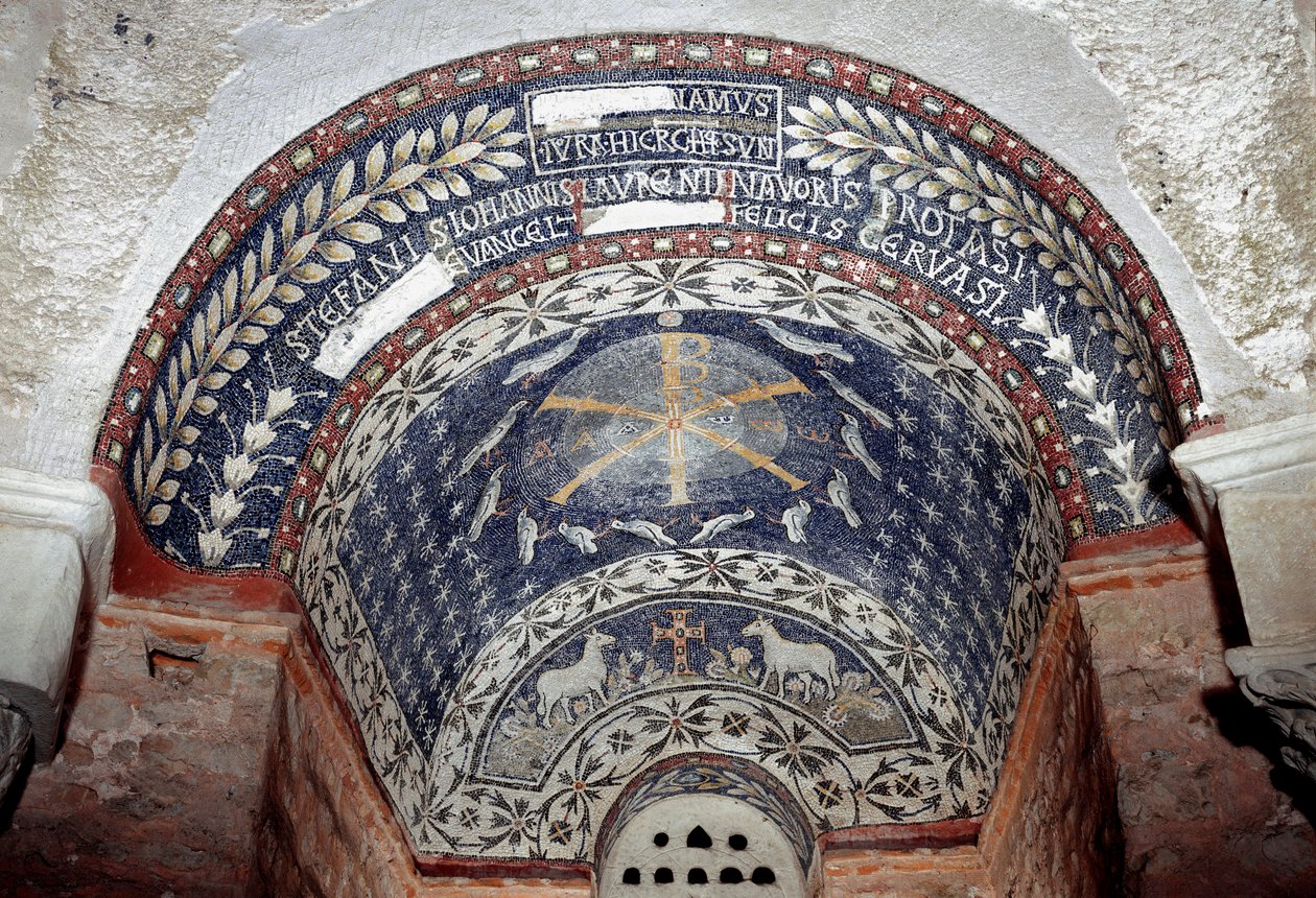 Paleochristian Art: The Monogram of Christ Surrounded by Symbols of the Holy Trinity by Paleo Christian