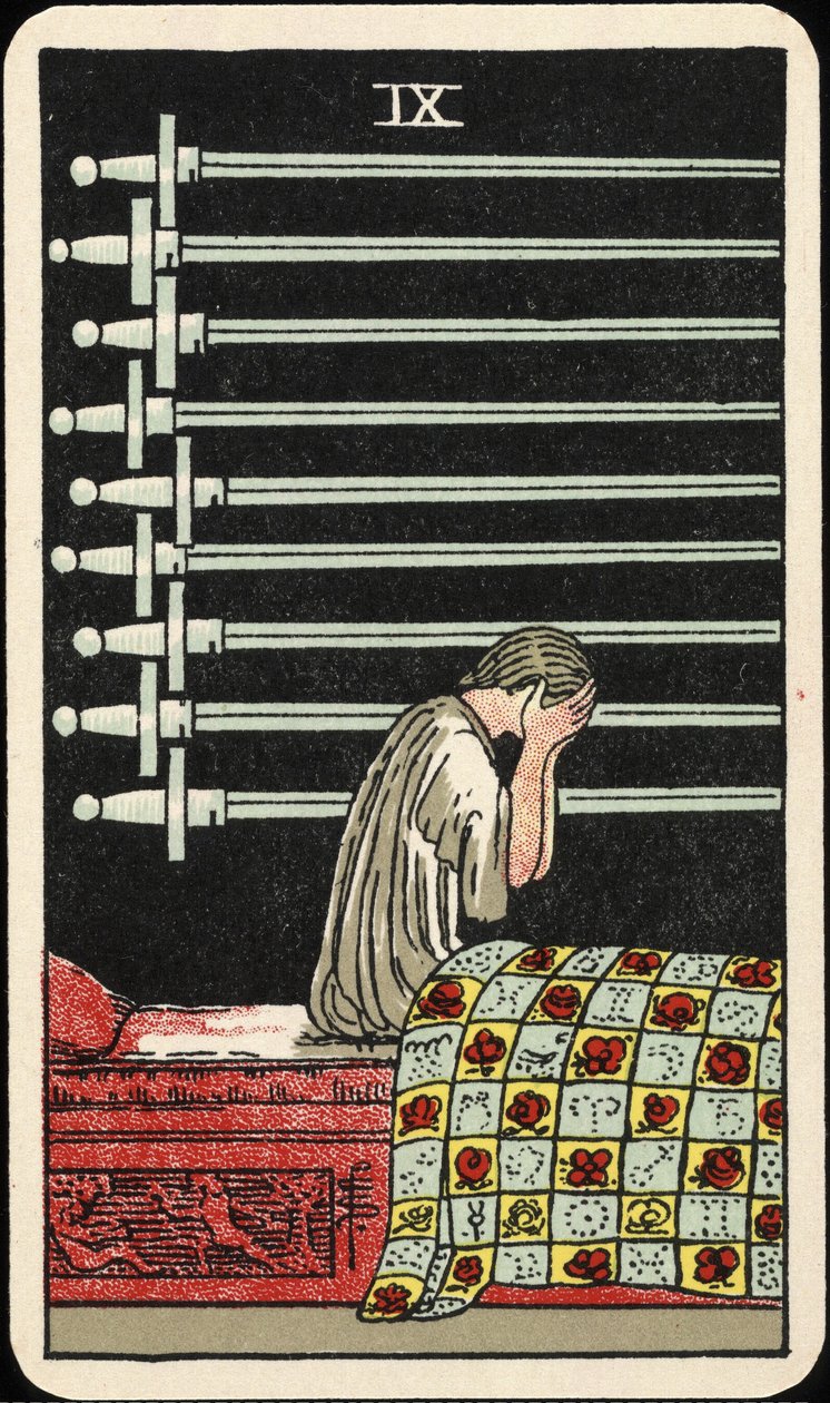 Nine of Swords, Tarot Card, c. 1937 by Pamela Colman Smith