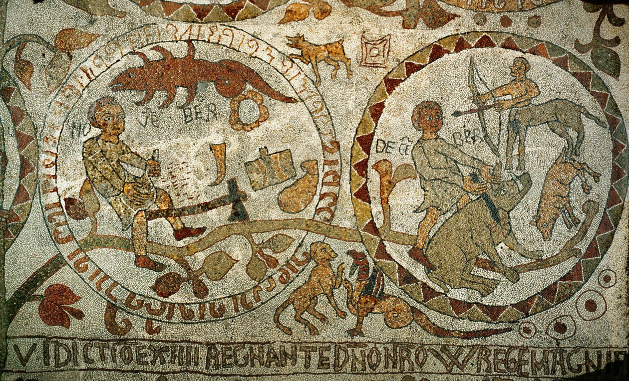 The Signs of the Zodiac from the Mosaic Floor of the Cathedral of Otranto, Southern Italy by Pantaleone Pantaleone