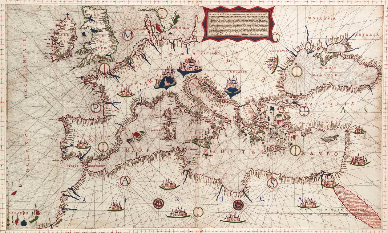 Chart of Mediterranean, Black and Caspian Seas by Paolo Forlani