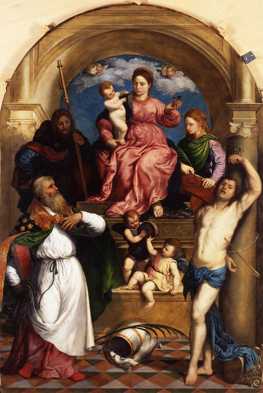 Madonna with Child Enthroned and Saints by Paris Bordone