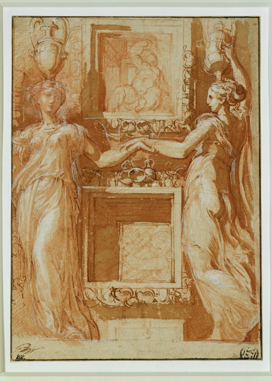 Two Canephores Holding Hands Across Boxes by Parmigianino (1503-40)