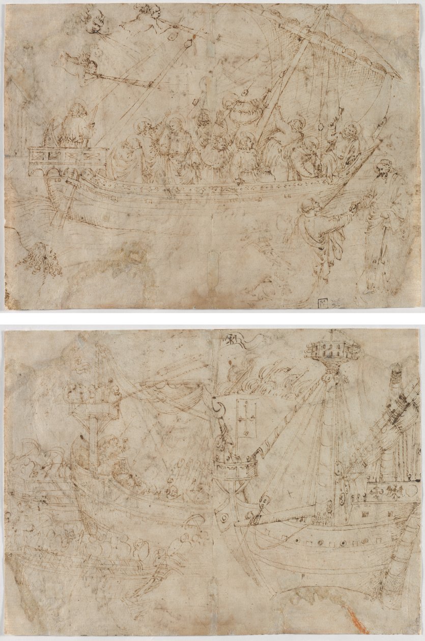 Navicella (recto) Two Drawings of Ships (verso) by Parri Spinelli