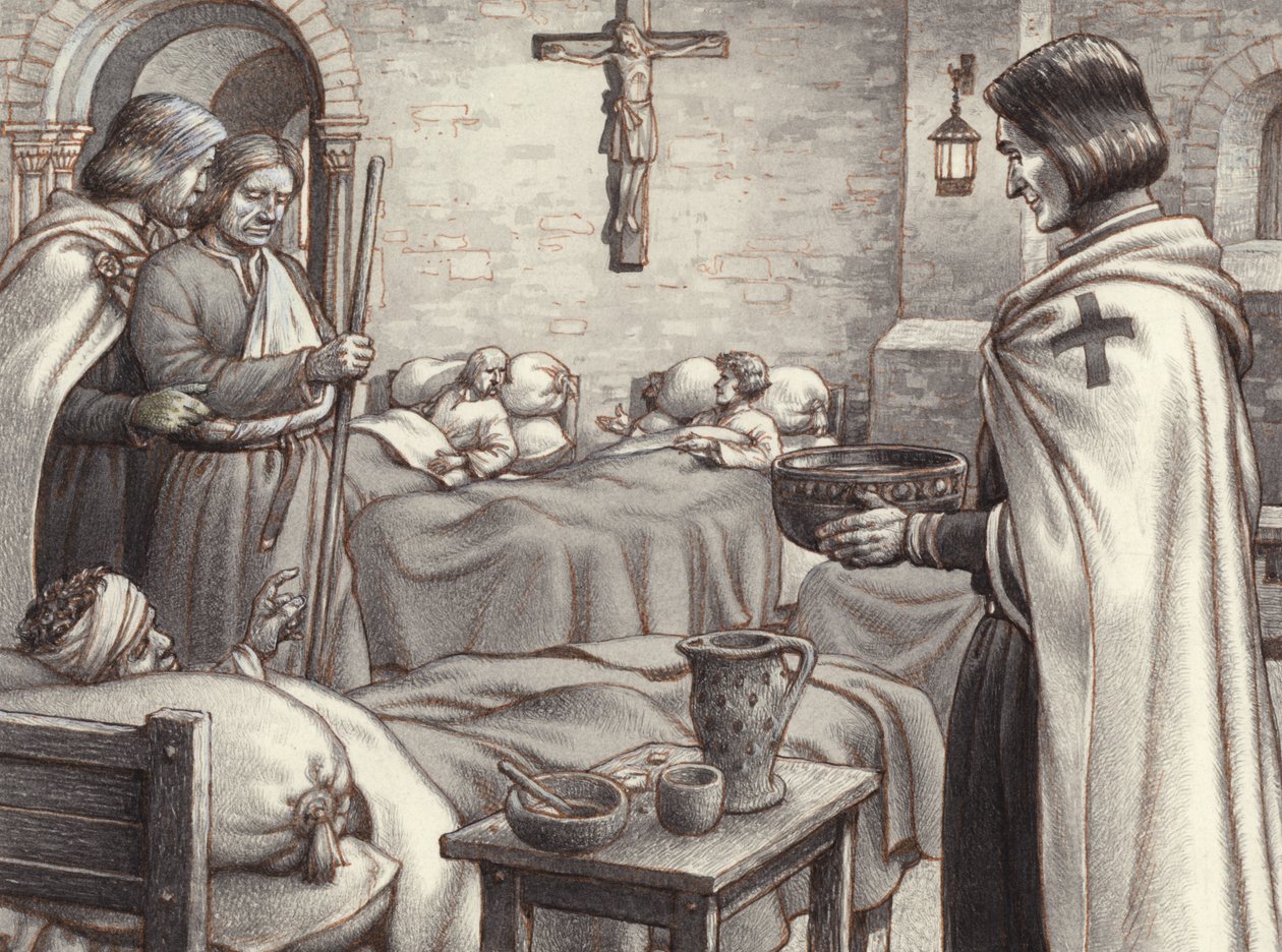 Godfrey de Bouillon Watches Benedictine Monks Caring for the Wounded by Pat (1907 95) Nicolle