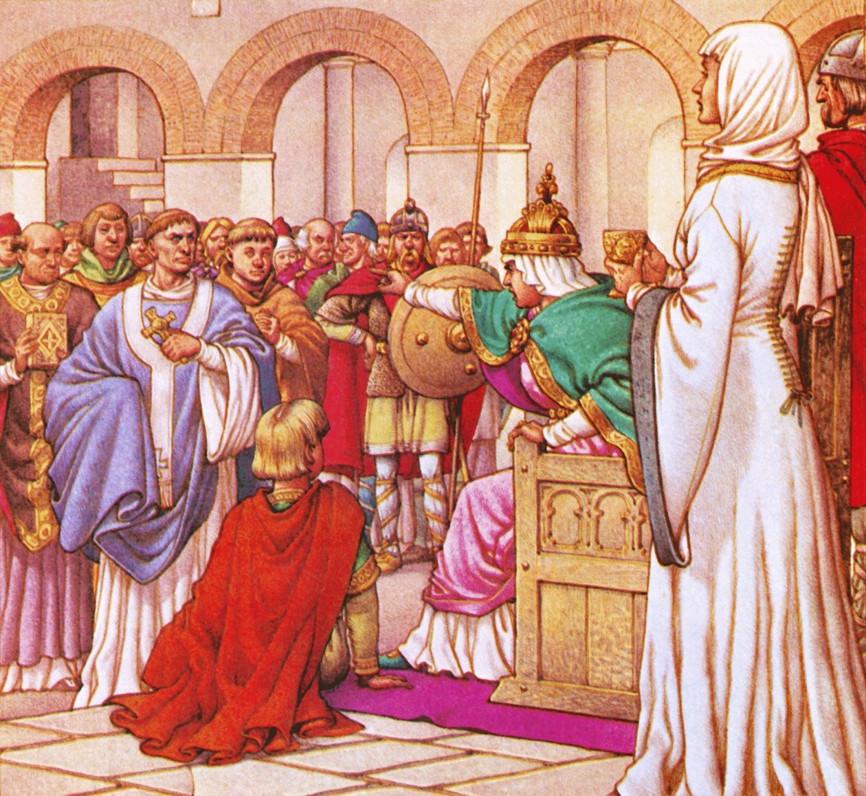 In 610 AD, Brunehilda, Queen of the Burgundians, Expelled Columbanus for Preaching Against the Luxury of Her Court by Pat (1907 95) Nicolle