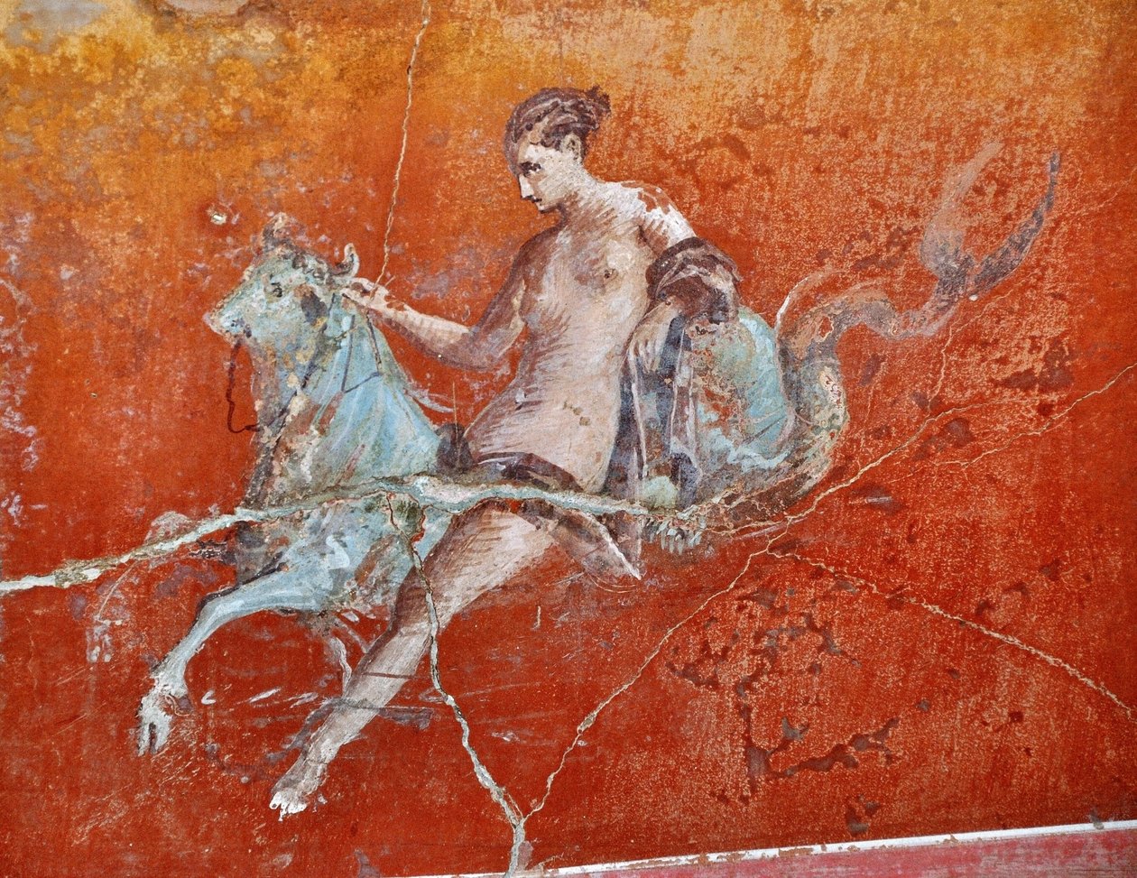 Oplontis, near Naples, Italy: Murals in Villa Poppaea - Detail of Roman Fresco, Mythological Scene the Abduction of Europe by Patrice Cartier