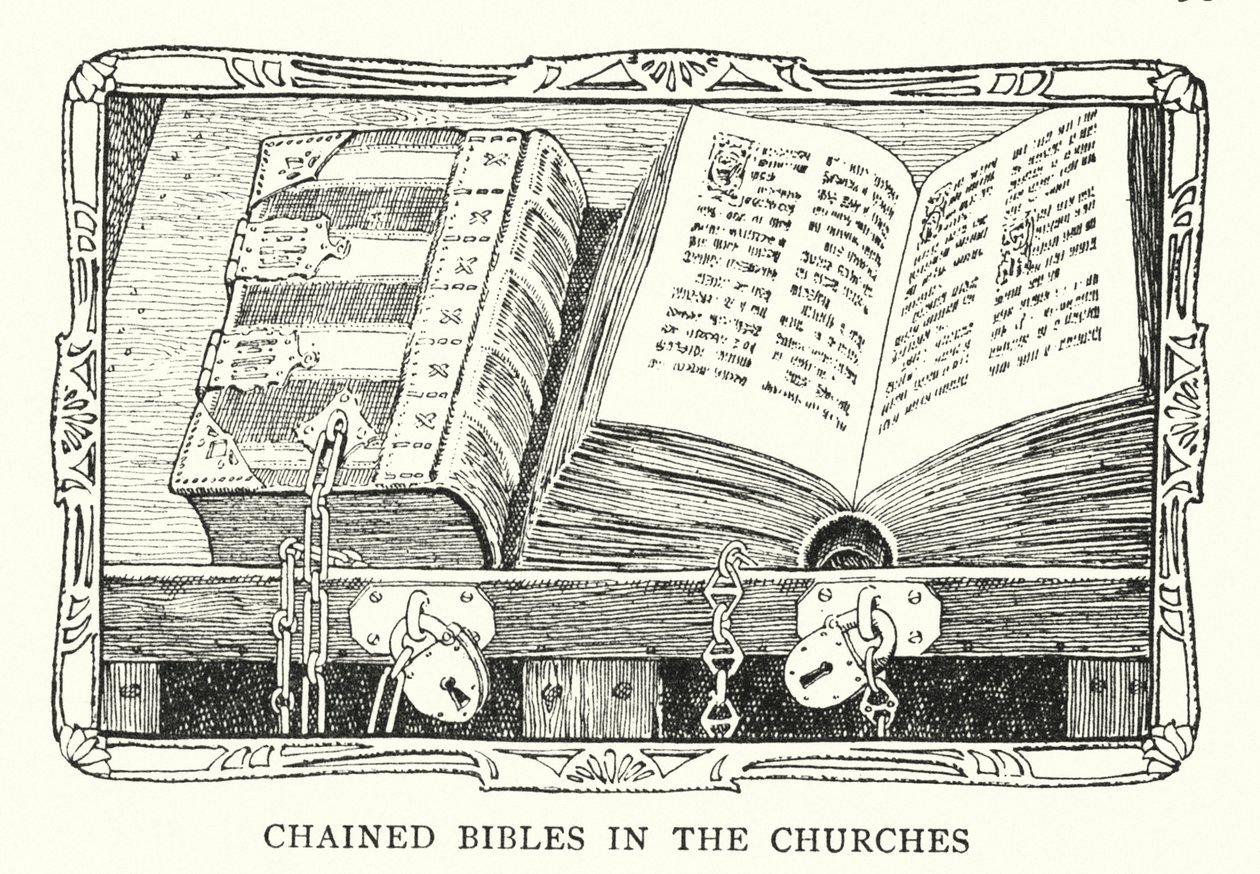 Chained Bible in a church, time of King Henry VIII by Patten (after) Wilson