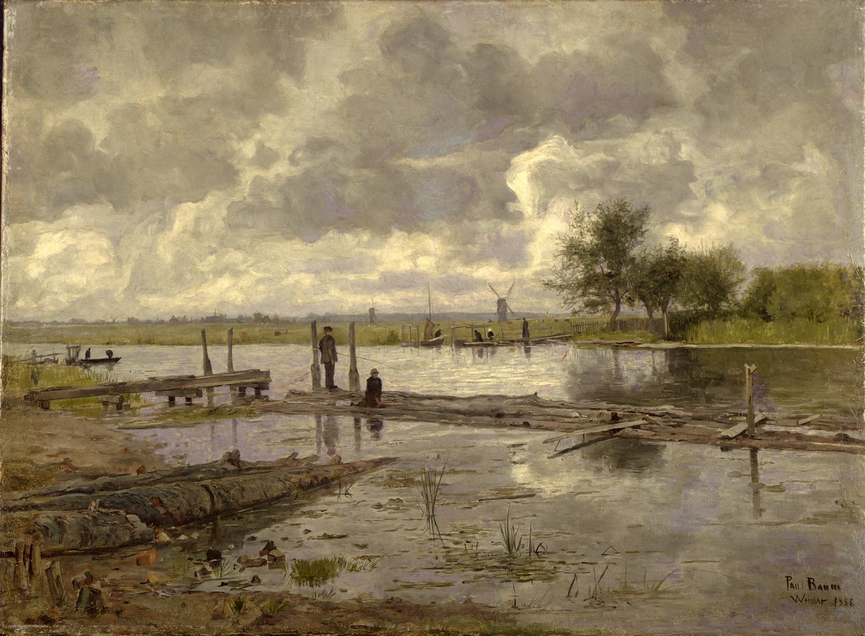 Landscape with the Ilm near Weimar, with a Fisherman by Paul Baum
