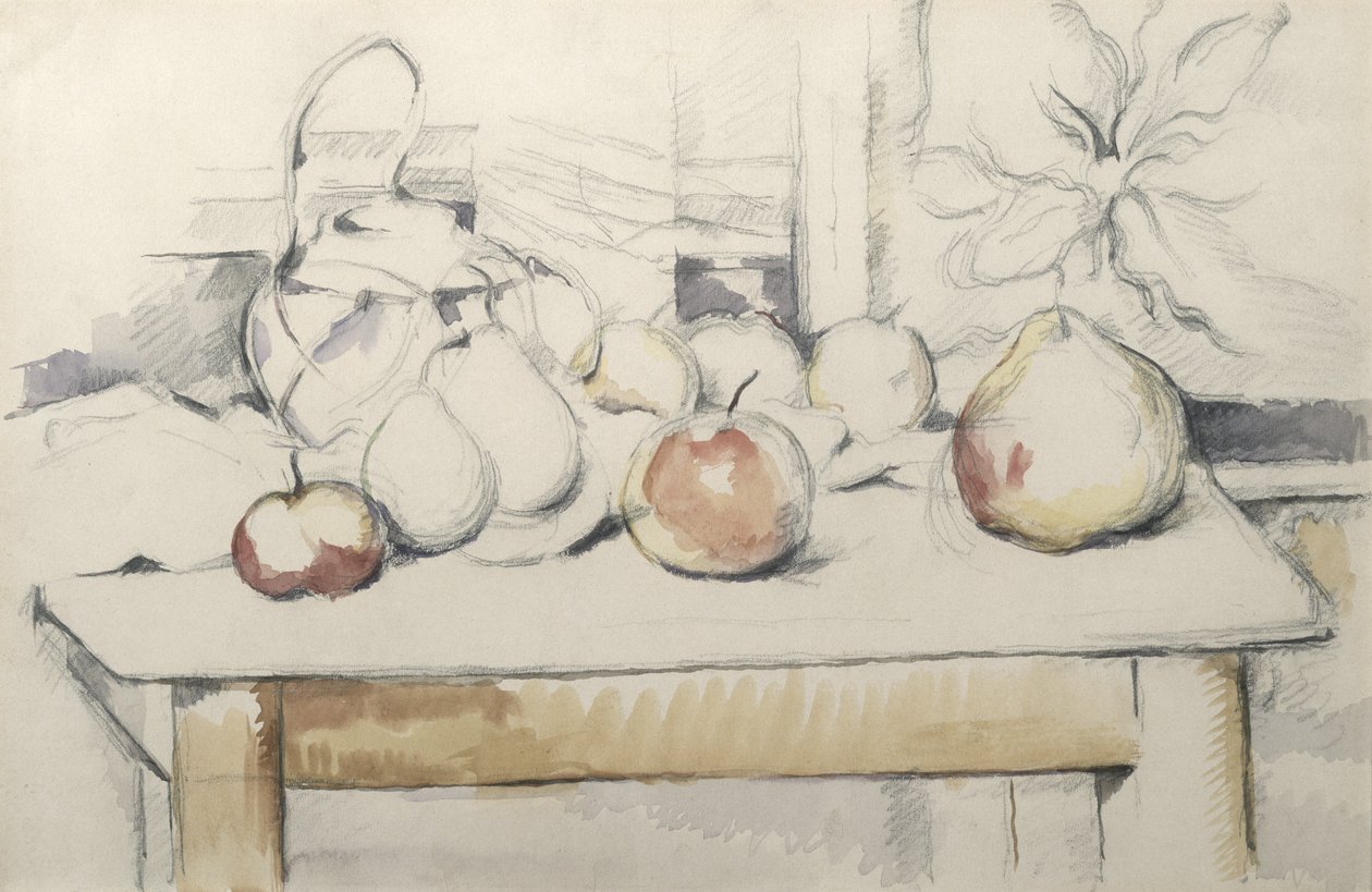 Pot of Ginger and Fruits on a Table by Paul Cézanne