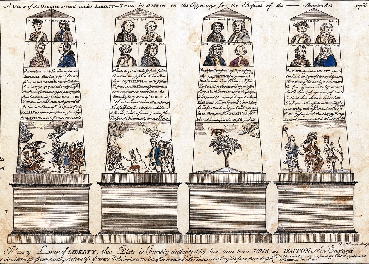 A View of the Obelisk Erected Under Liberty-tree in Boston on the Rejoicings for the Repeal of the Stamp Act 1766 by Paul Revere