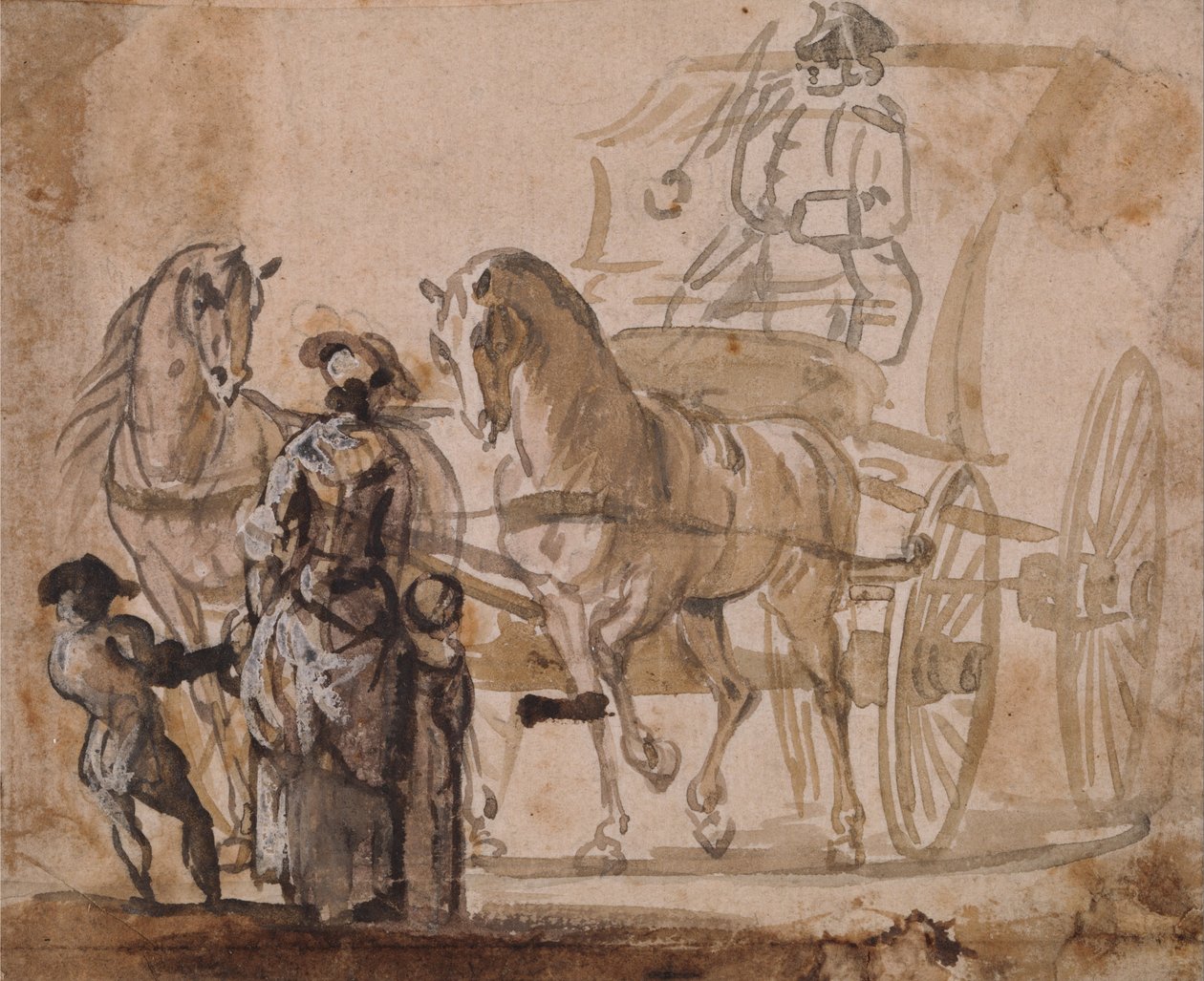 A Carriage and Pair, with Coachman by Paul Sandby