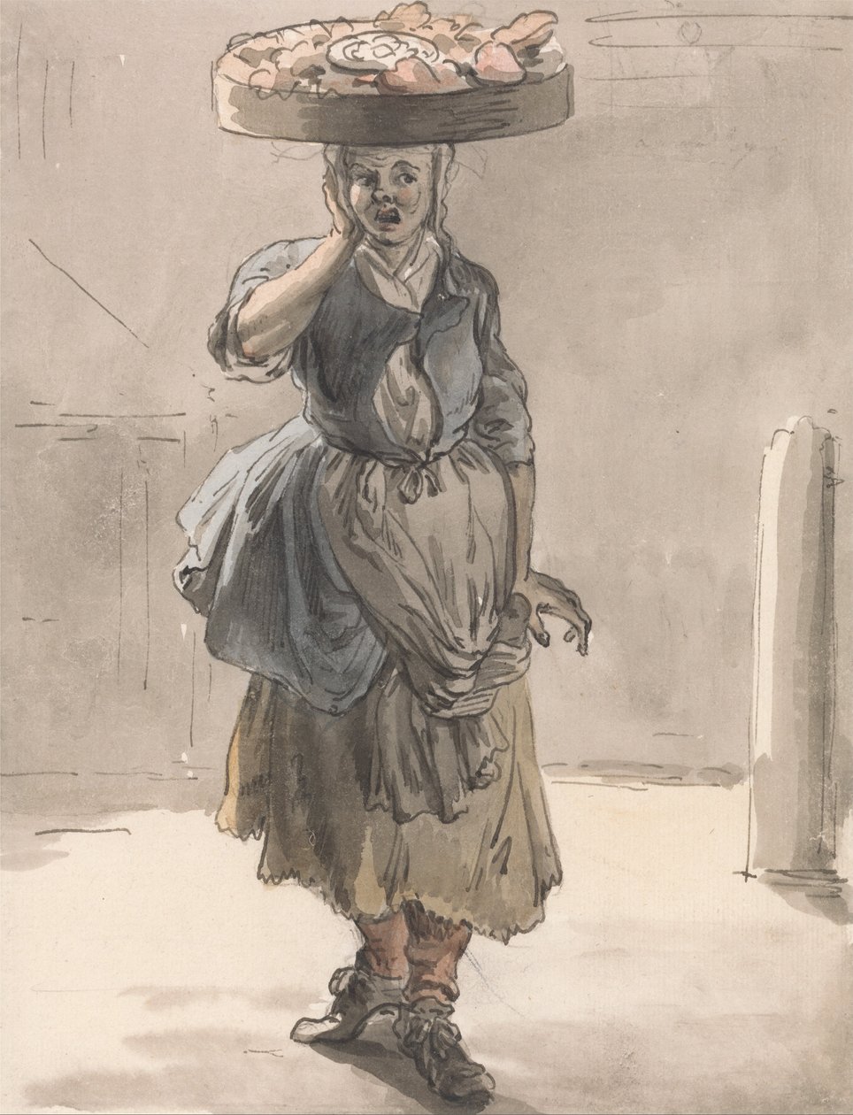 London Cries: A Girl with a Basket on Her Head (Lights for the Cats, Liver for the Dogs) by Paul Sandby