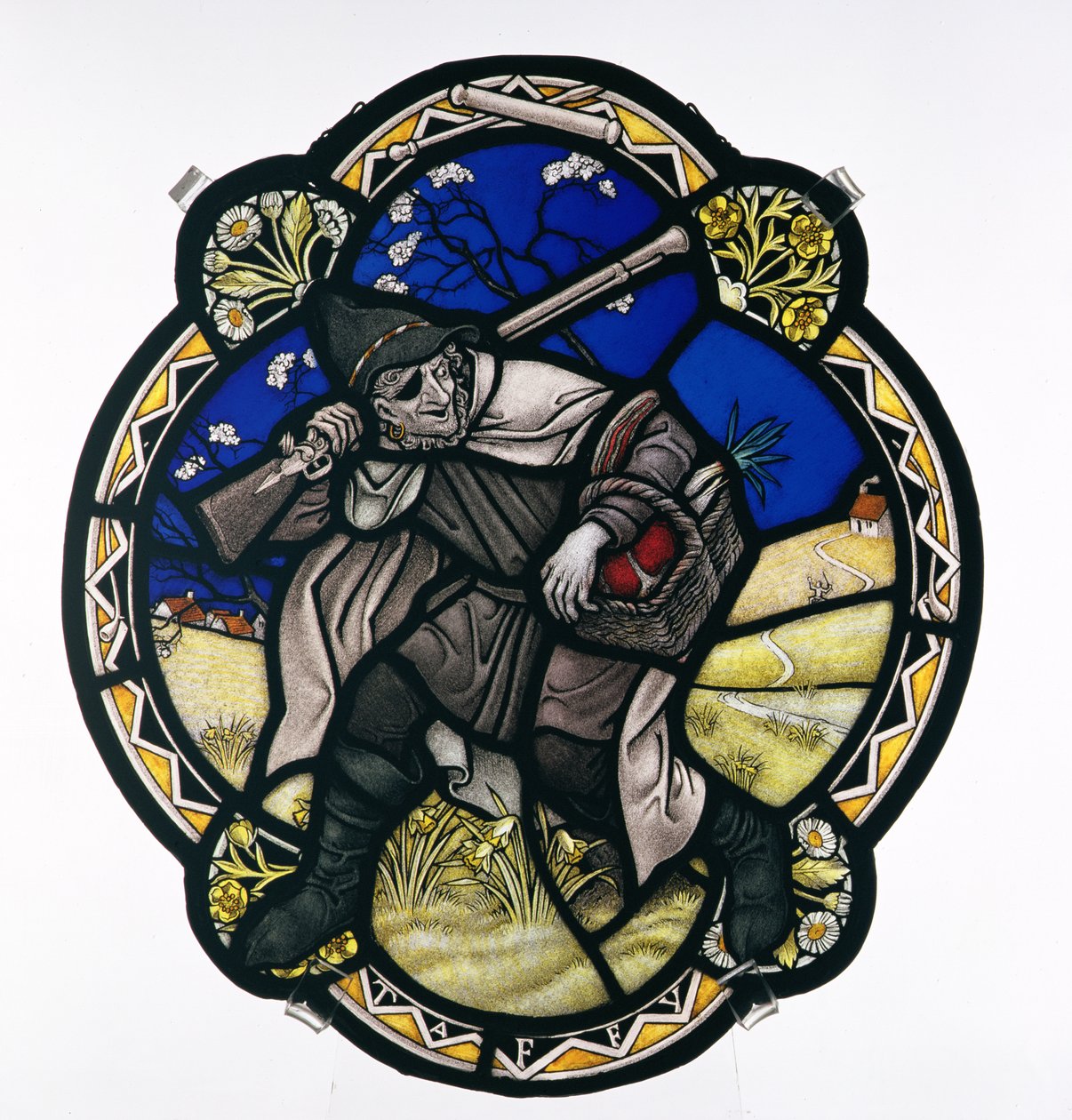 Taffy was a Welshman, painted glass panel by Paul Vincent Woodroffe