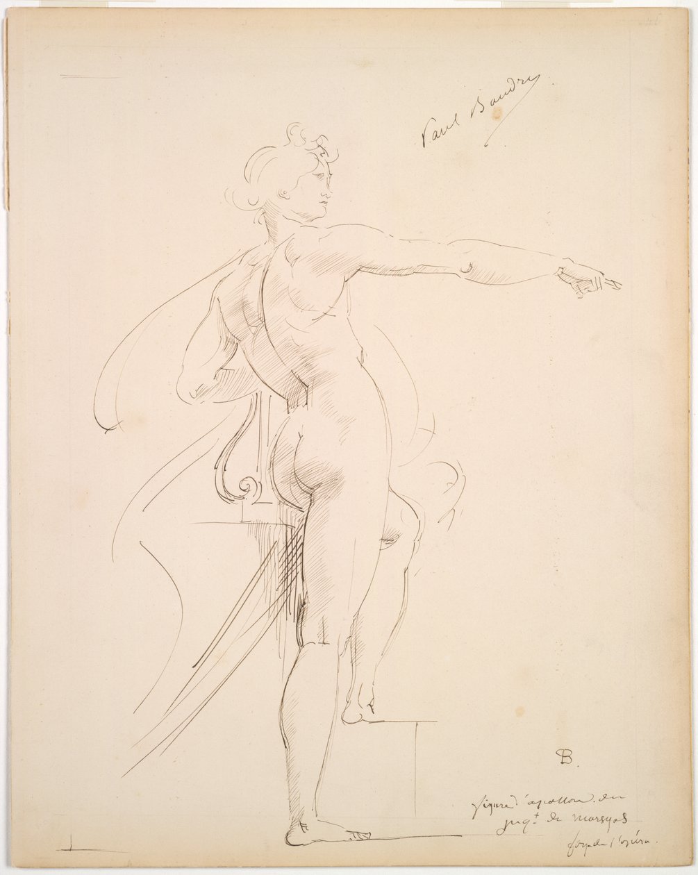 Study of Apollo for Marsyas (recto); Face in Profile (verso) by Paul Baudry