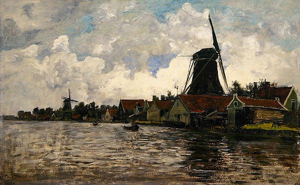Holland, River Landscape with Two Windmills by Paul Baum