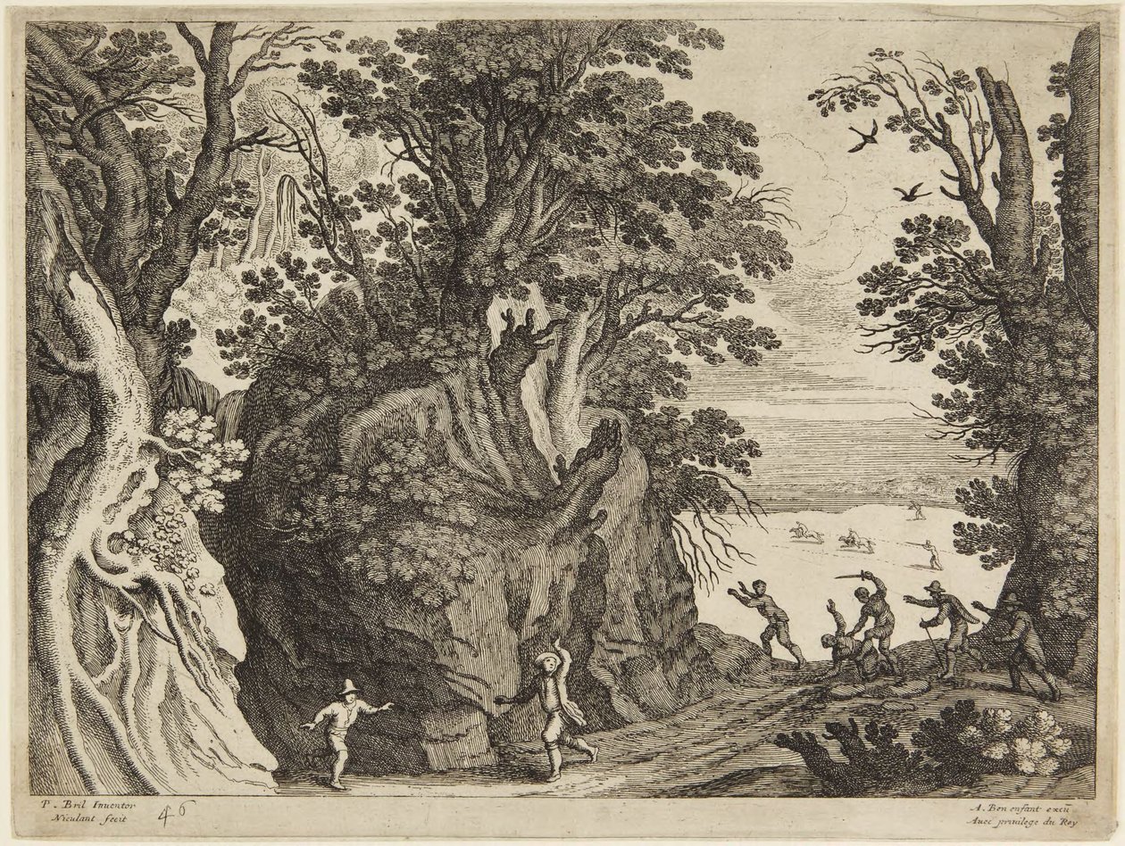 Fight Among Men on Rocky Landscape by Paul Bril