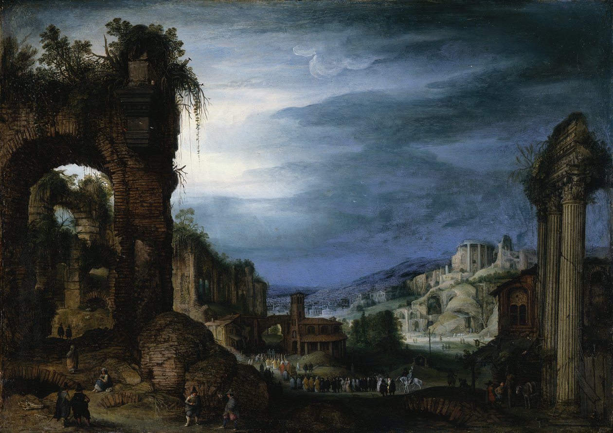 Roman Ruins Landscape with a Procession by Paul Bril