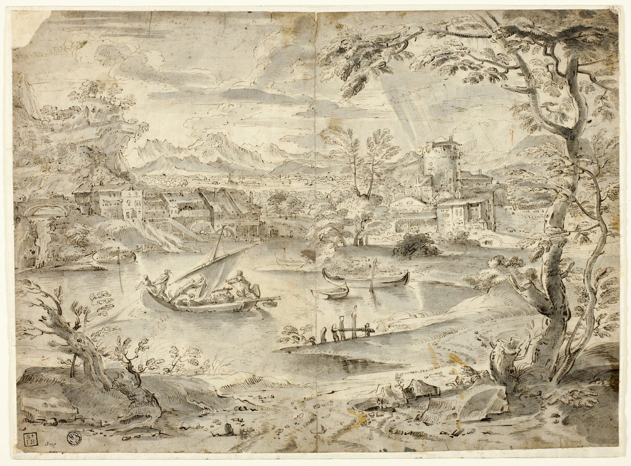 View of City with Fishing Boat in Foreground by Paul Bril