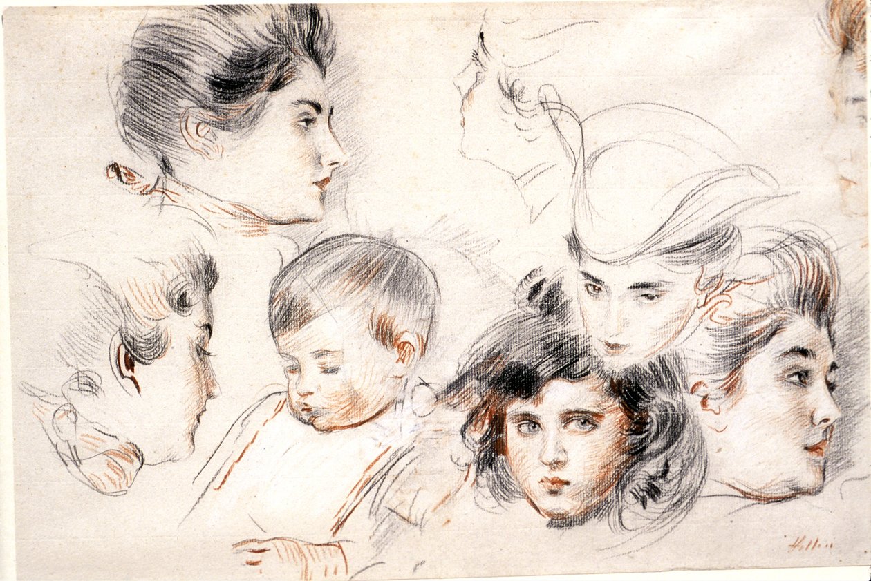 Studies of Heads by Paul Cesar Helleu
