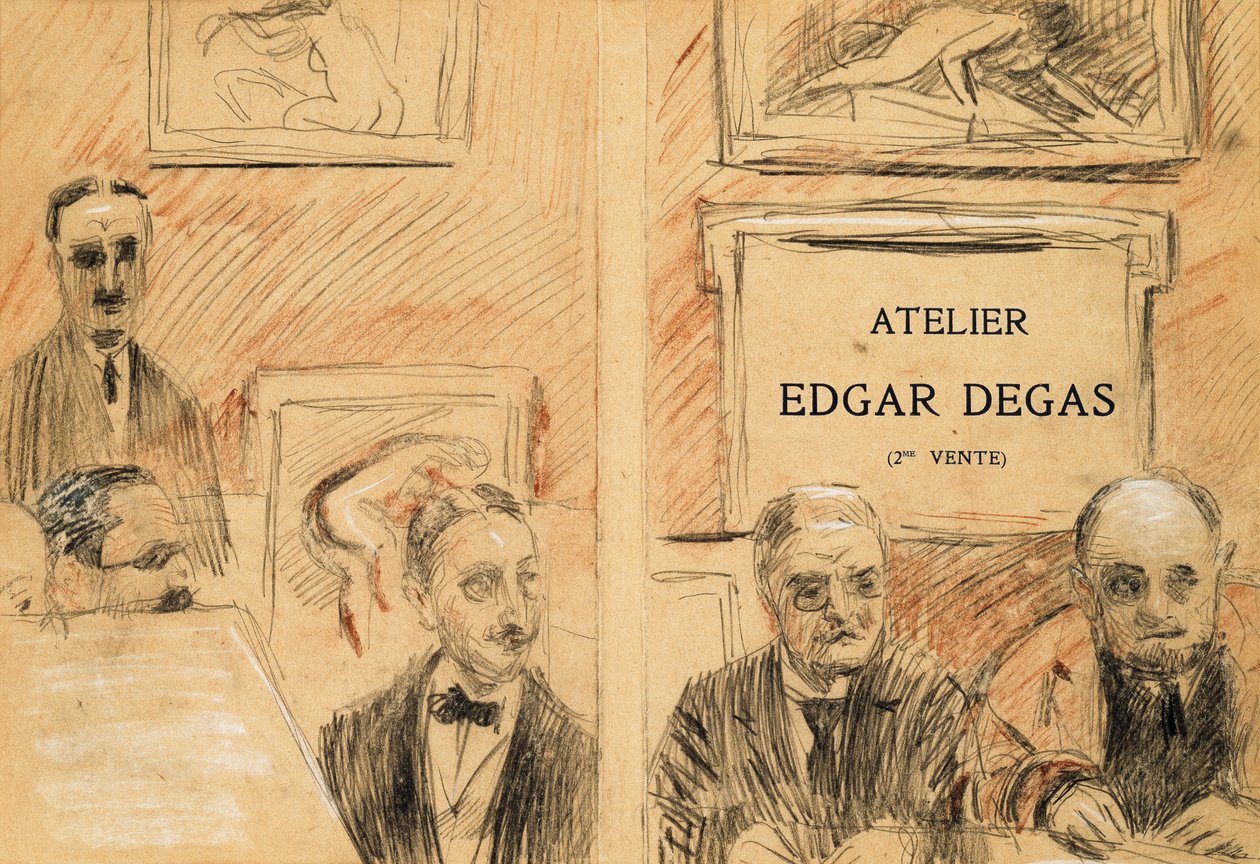 The Auctioneers at the Edgar Degas studio sale of December 1918 by Paul Cesar Helleu