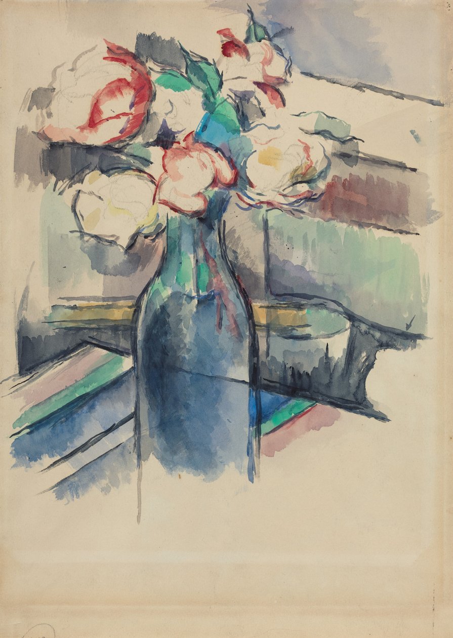 Roses in a Bottle by Paul Cézanne