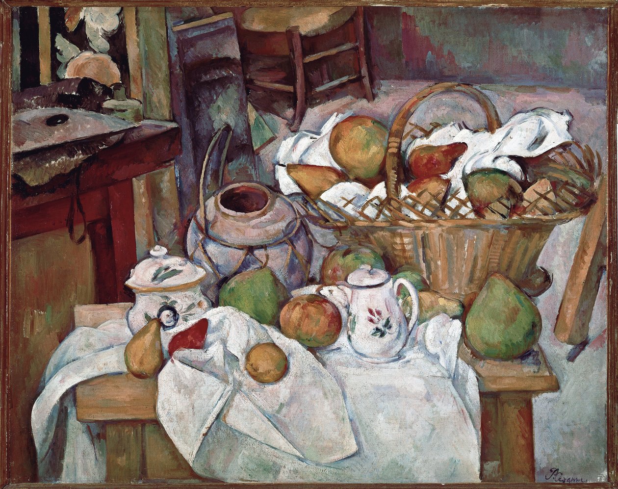 Kitchen Table or Still-Life with Basket by Paul Cézanne